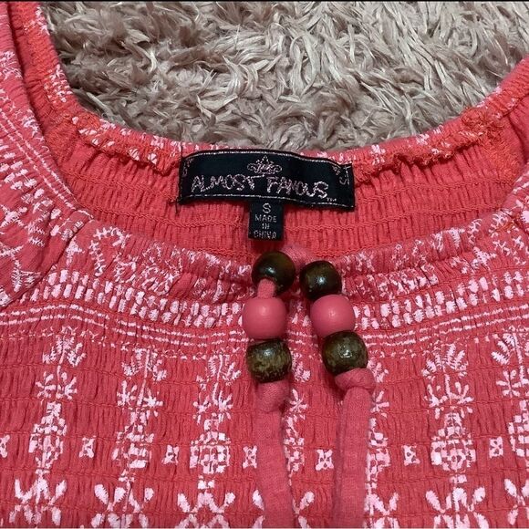 Almost Famous Boho Hippie Coral Short Sleeve Mid Length Babydoll Dress Size S - Picture 4 of 9